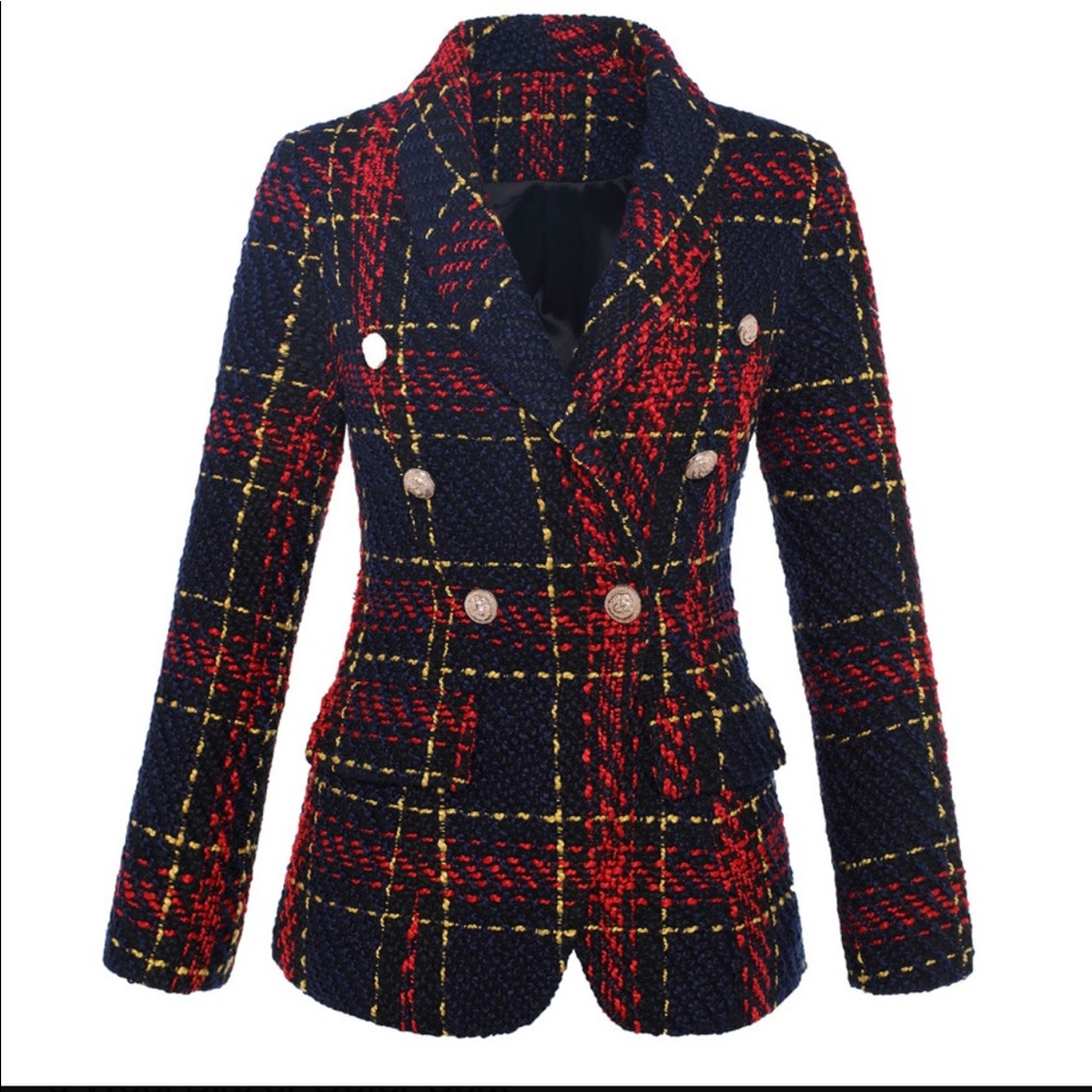 Plaid Tweed Wool Blazer